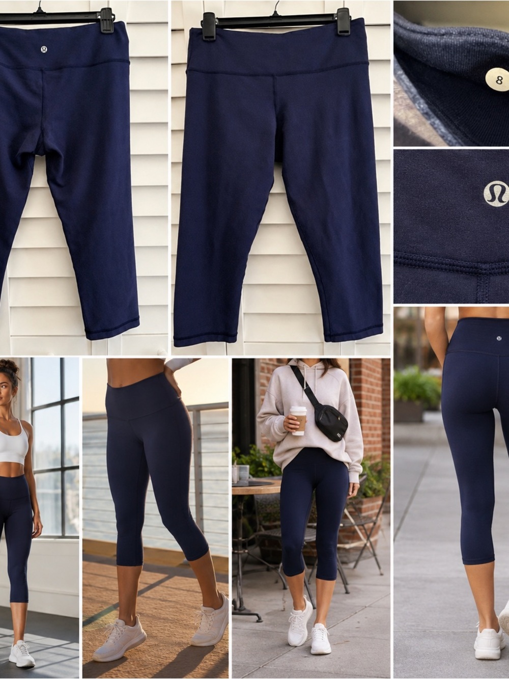Lululemon Wunder Under Crop Leggings Women’s 8 Navy Blue High Rise Luon Yoga 21